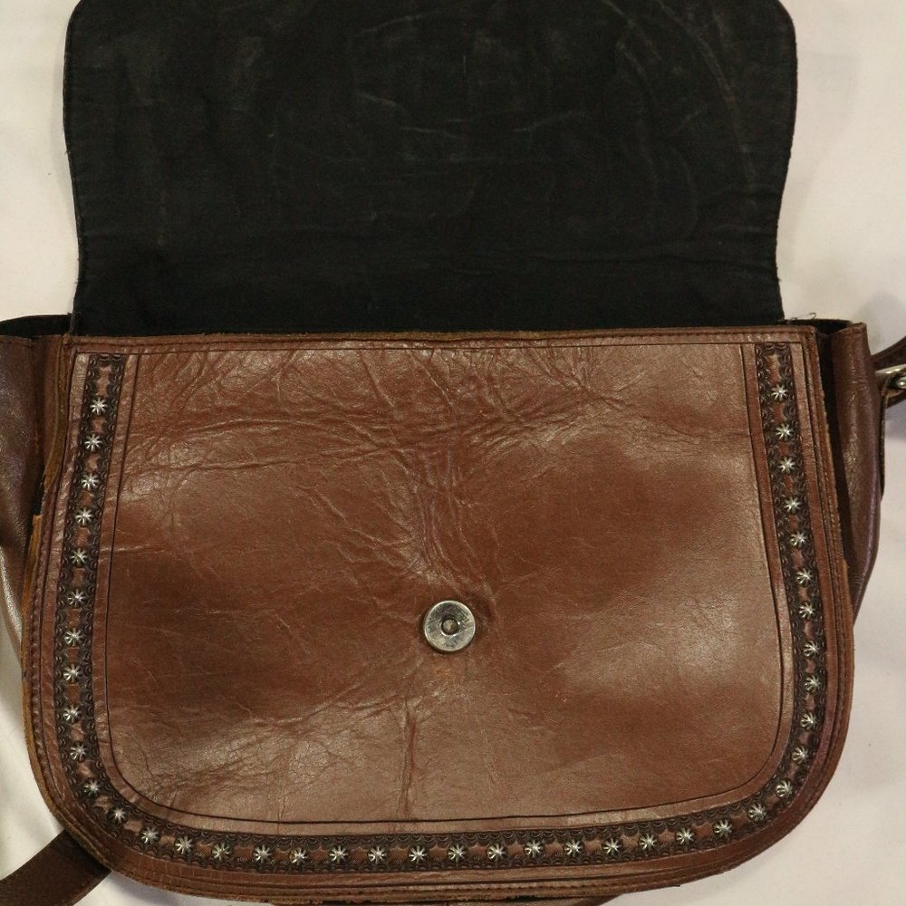 Genuine Leather Cow Hair Cross Studded Accent Shoulder Purse - Picture 5 of 12